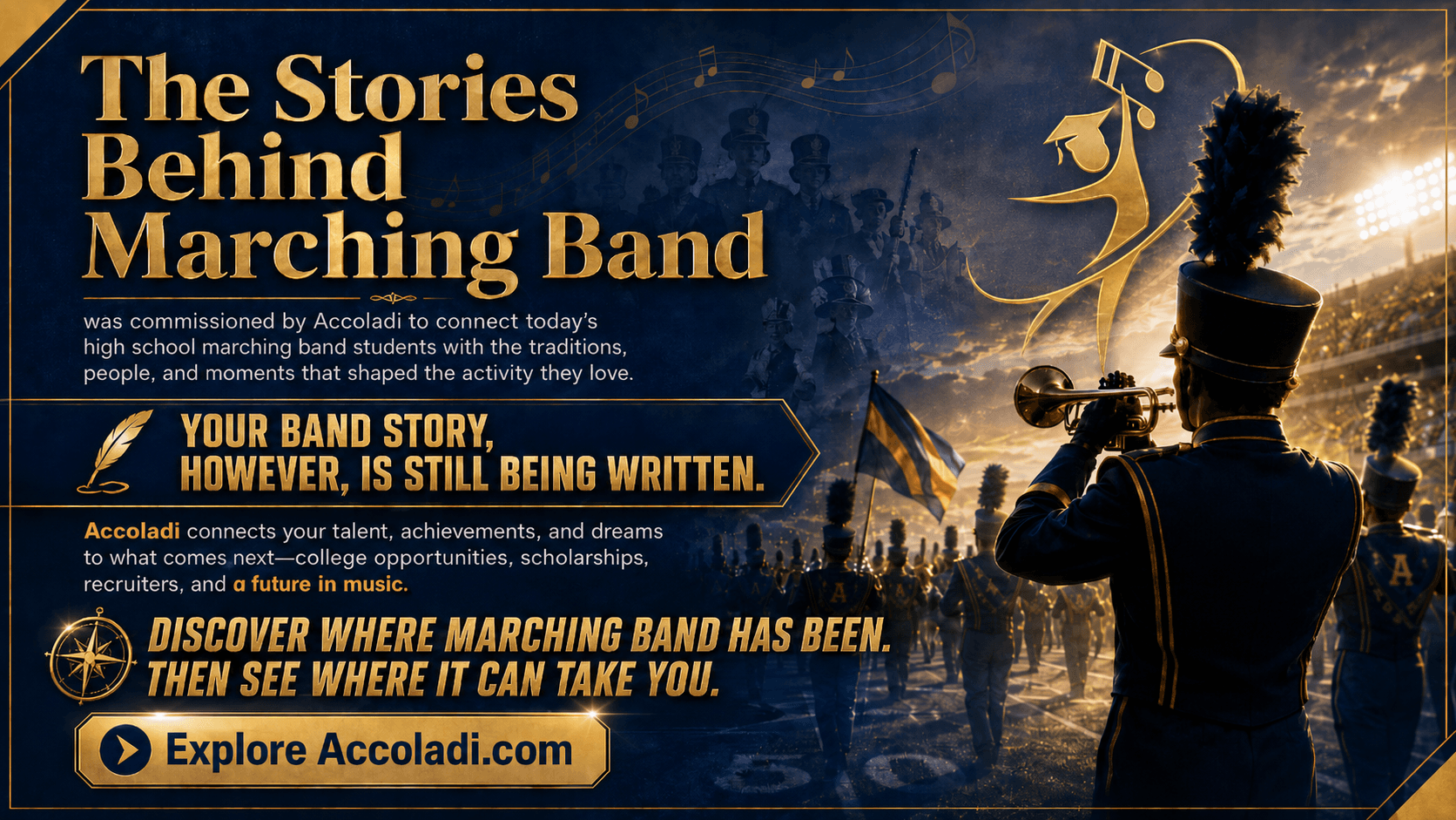 Advertisement for The Stories Behind Marching Band